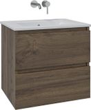 Saniclass Chaci Badkamermeubelset - 60x45x55cm - keramische wastafel glans wit - 1 wasbak - zonder kraangat - 2 lades - mat noten