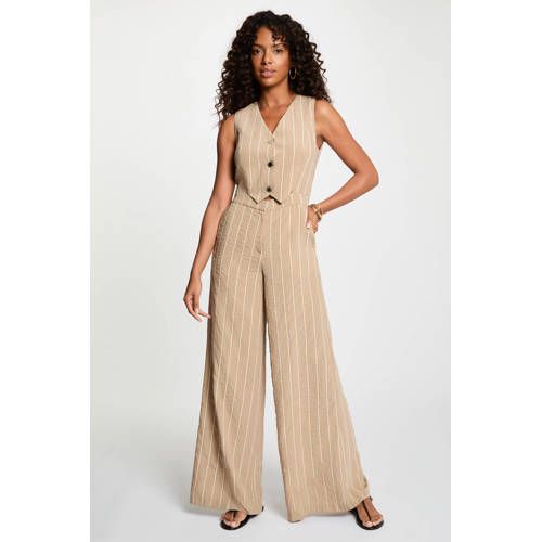Morgan modaal gestreepte jumpsuit - taupe