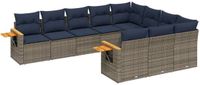 vidaXL 10-delige Loungeset met kussens Poly Rattan Grijs