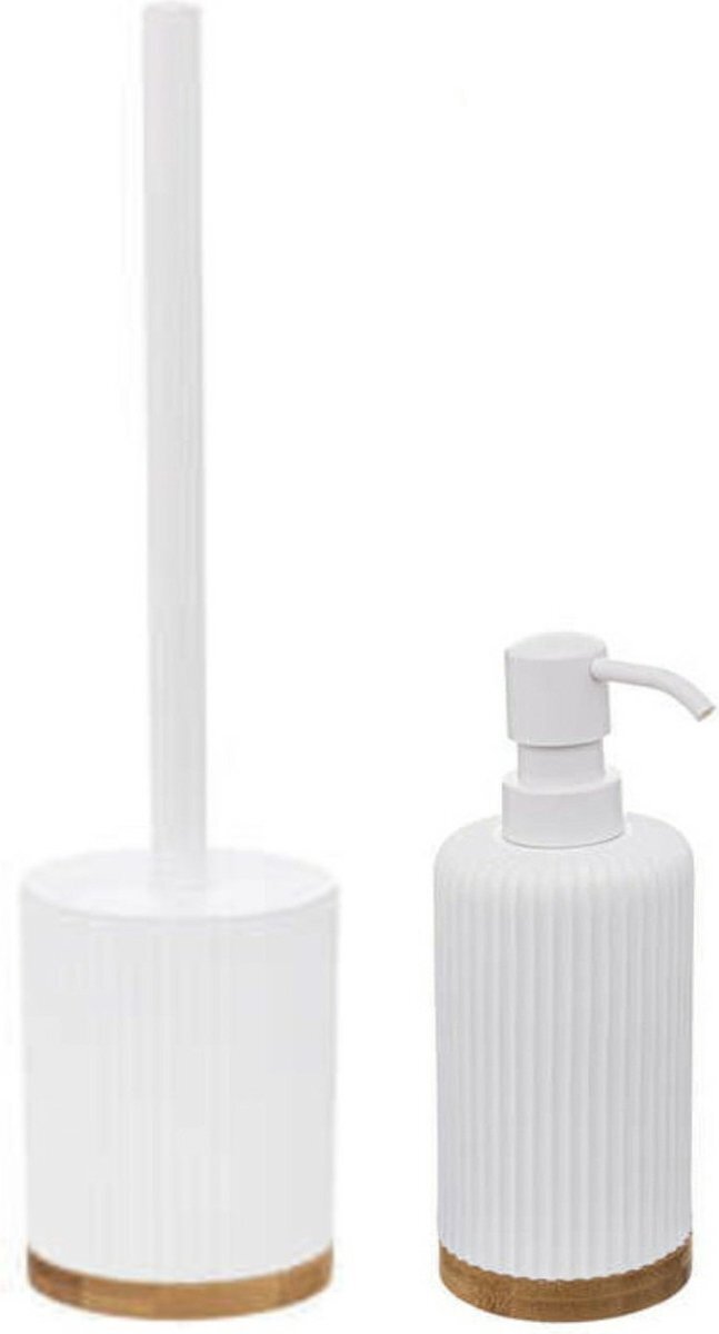 5five - Toiletborstel in houder wit 40 cm + zeeppompje 270 ml polyresin