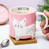 Winkee Schattige Kat Mok van Keramiek, Roze/Wit, 500 ml