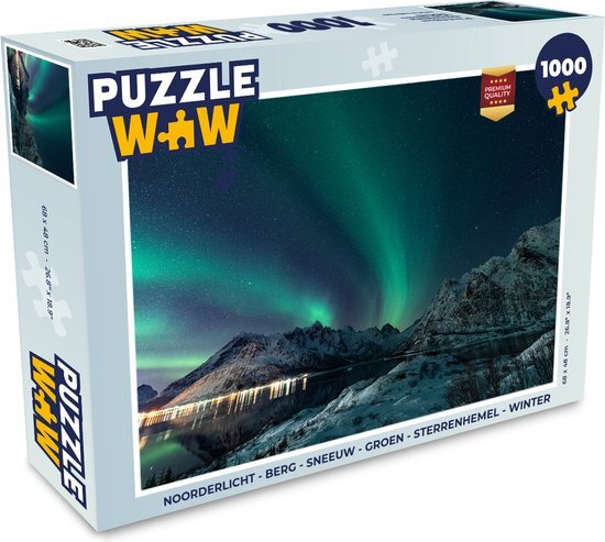 MuchoWow Puzzel Noorderlicht - Berg - Sneeuw - Groen - Sterrenhemel - Winter - Legpuzzel - Puzzel 1000 stukjes volwassenen - Sinterklaas cadeautjes - Sinterklaas voor grote kinderen