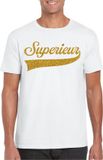 Bellatio Decorations Foute party t-shirt voor heren - Superieur - wit - glitter - carnaval/themafeest XL