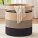 OIAHOMY 80L wasmand, opbergmand met handgrepen, decoratieve mand voor woonkamer, geweven opbergmand voor speelgoedbak, kussens, dekens, kleding-50,8 x 45,7 cm - geel zwart
