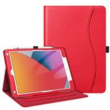 FINTIE Hoesje voor iPad 9e/8e/7e generatie (2021/2020/2019) 26,9 cm - Hoekbescherming] Multi-hoek kijkstandaard Cover met zak en potloodhouder, Auto Sleep Wake, Rood