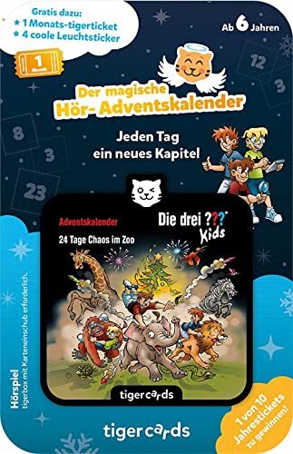 Tiger Media 4521 Tig.Card-'De drie Kids - 24 dagen chaos in dierentuin adventskalender, kleurrijk