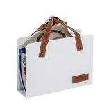 HAKU Krantenbak wit, bruin, metaal, kunstleer - Afm. B 35 cm x H 38 cm x D 10 cm, Stijl Modern