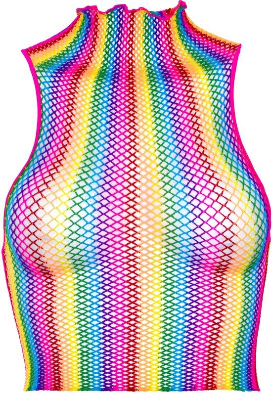 Rainbow Net High Neck Crop Top - One Size - Multicolor