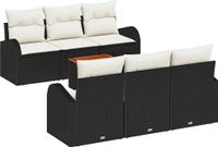 vidaXL Tuinbank Set 7-delig Zwart/Crème Polyrotan