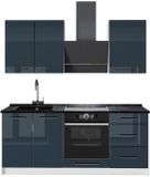 Vicco Eenpersoonskeuken Fame-Line, Donkerblauw hoogglans/Wit, 190 cm zonder werkblad