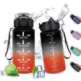 Motiverende drinkfles, 500 ml, drinkfles met rietje, lekvrij, herbruikbaar, sportfles met motiverende tijdweergave, voor kinderen, sport