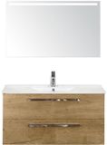 BES LED Seville Badmeubelset 100 cm - Natuur Eiken - Keramische Wastafel Wit Enjoy met Sence Spiegel