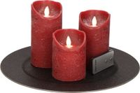 Plateau/assiette à bougies rond sans marque noir en plastique D33 cm avec 3 bougies LED bordeaux 10/12,5/15 cm