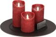 Plateau/assiette à bougies rond sans marque noir en plastique D33 cm avec 3 bougies LED bordeaux 10/12,5/15 cm
