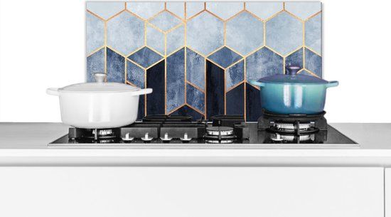 KitchenYeah Spatscherm keuken - Kubus - Patronen - Vormen - Luxe - Goud - Keuken - Achterwand keuken - 60x30 cm - Spatscherm
