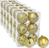 Ger Import 36x stuks gedecoreerde kerstballen goud kunststof diameter 6 cm