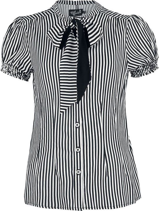 Hell Bunny Humbug Dames Blouse - zwart/wit - L