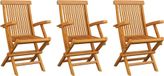 Chaises pliantes en bois de teck 3 pièces avec coussins blanc crème