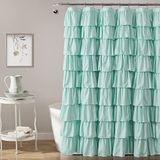Lush Decor Douchegordijn met ruches, met bloemenpatroon, vintage chique, boerderijstijl-ontwerp, licht turquoise, 182,9 x 182,9 cm