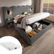 SINGULARITY Gestoffeerd tweepersoonsbed 160x200 met leeslamp en USB Type-C, opbergbed, grijs, linnen met matras