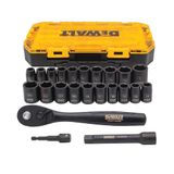 DeWalt DWMT74739 Impact doppenset met ratelsleutel, metrisch/SAE, aandrijving van 2,3 cm, 23-delige set met koffer