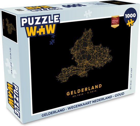 MuchoWow Puzzel Gelderland - Wegenkaart Nederland - Goud - Legpuzzel - Puzzel 1000 stukjes volwassenen