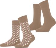 Esprit Wool Hearts 2 Pack gedessineerd katoen multipack sokken dames bruin - maat 39-42
