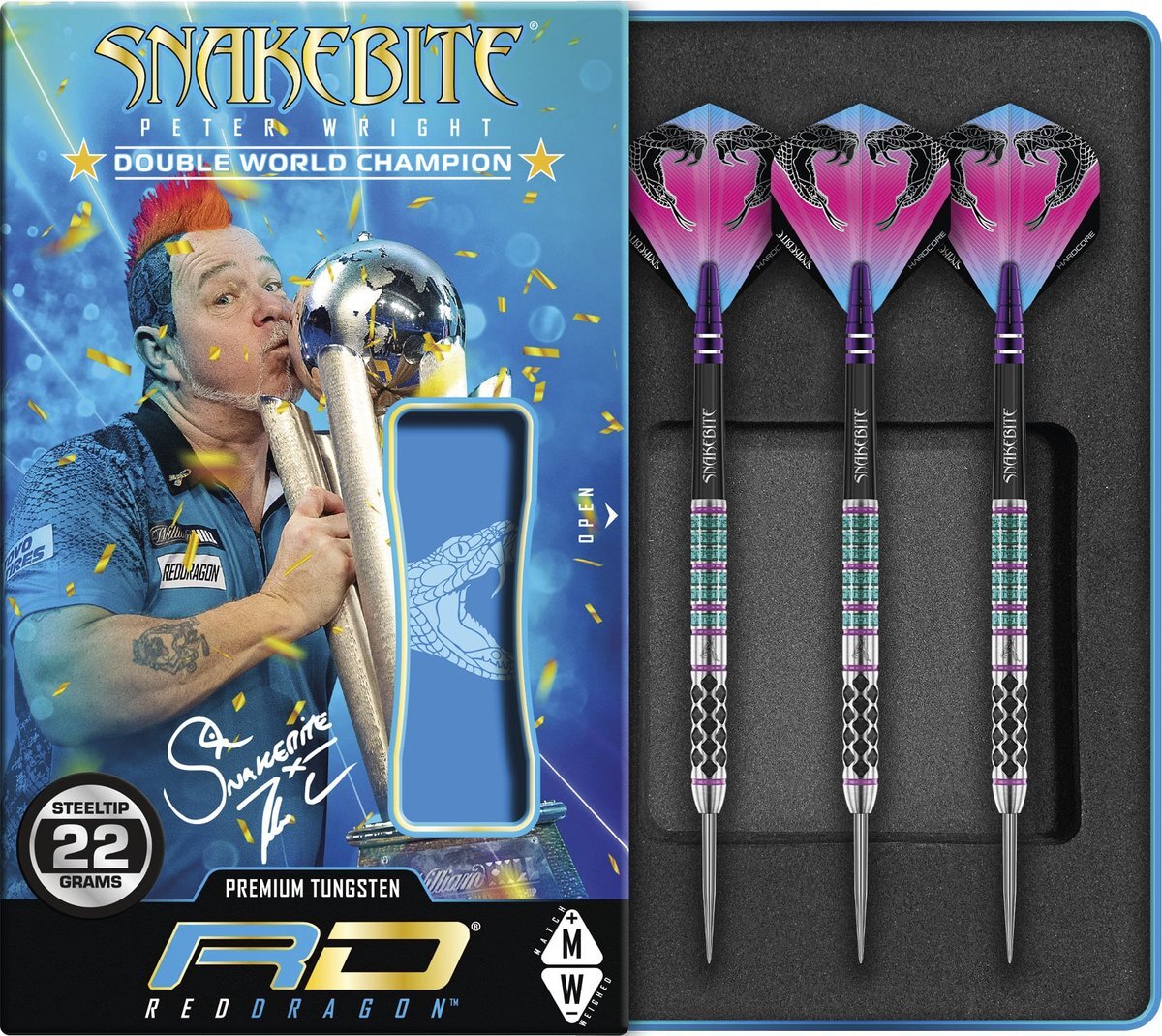 Red Dragon - Peter Wright Snakebite Supa-Venom: Steeltip Tungsten Dartpijlen Professioneel - 22 gram