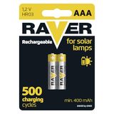 Raver by EMOS - Solar AAA micro batterijen - oplaadbare batterijen voor zonnelampen - NiMH - 1,2V, HR03, 400 mAh - bedrijfstemperatuur -20 °C tot +50 °C - min. 500 laadcycli - 2 stuks