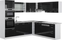 Vicco Hoekkeuken R-Line, Zwart hoogglans/Wit, 247 x 237 cm zonder werkblad