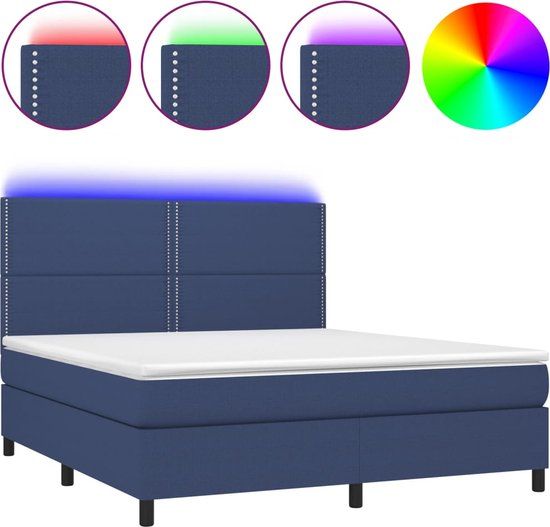 vidaXL Boxspring met matras en LED stof blauw 180x200 cm