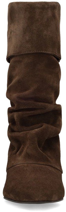 Manfield - Dames - Bruine suède slouchy enkellaarsjes met hak - Maat 41