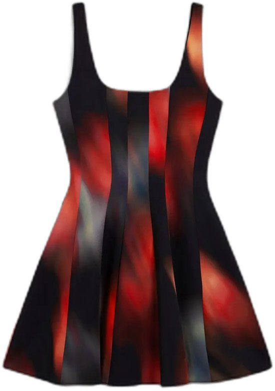 Desigual Damesjurk Cortesmancha Zwart/Rood Kort Mouwloos Polyester Maat M