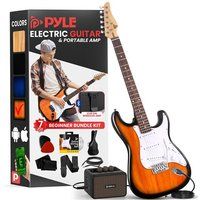 Pyle Elektrische Gitaar, 99 cm met 5W Versterker, Koffer, Plectrums, Vervangende Snaren, Band, 22 Frets, Houten Lichaam
