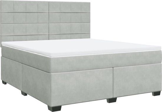 vidaXL Boxspring met matras fluweel lichtgrijs 180x200 cm