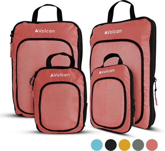 Volcan Compression Packing Cubes - Koffer Organizer Set - Met Compressierits - Backpack & Koffer - Set van 4 - Oudroze