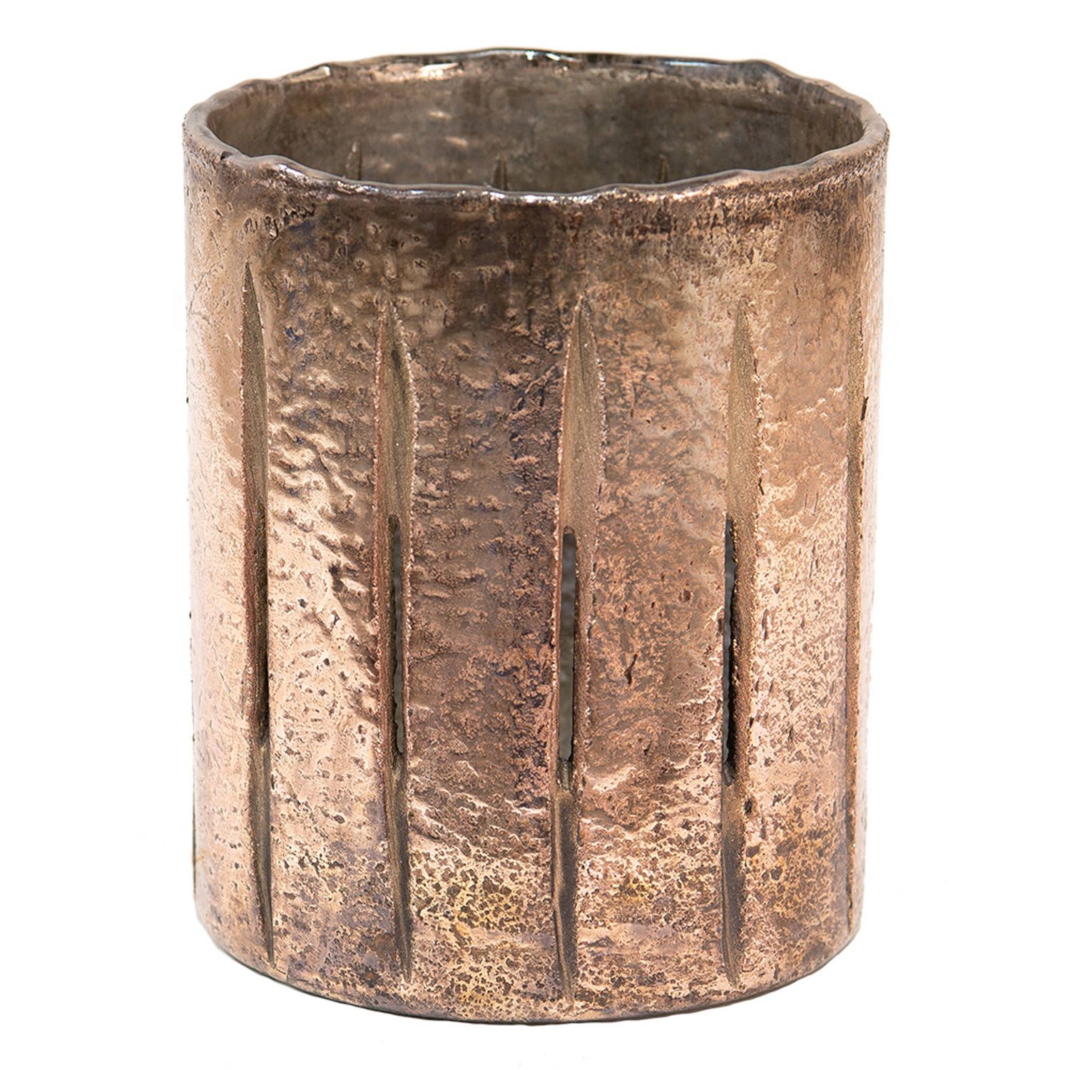 Clayre & Eef Theelichthouder Ø 13x16 cm Roze Glas Rond Waxinelichthouder Windlichthouder