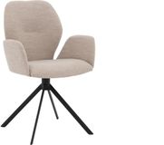 Goossens Eetkamerstoel Hera - Beige - Stof - Met armleuning - Spinpoot