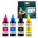 Evoke Sublimation Ink for Epson 4X CMYK: Black, Cyan, Magenta, Yellow 400ml Ecotank and Ciss Systems
