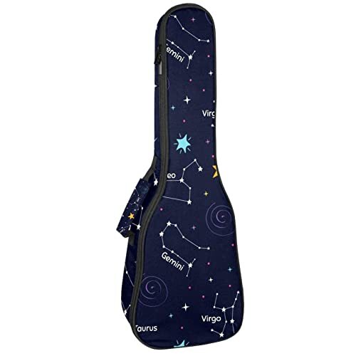 Mersov Concert Ukelele Rugzak, Heavy Duty Ukelele Case Bag met Opslag, Sopraan Concert Tenor Ukelele 10MM Gewatteerde BagBlack SheepsKleurrijk Zodiac Patroon Ster Donkerblauw