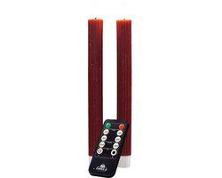 Anna's Collection LED dinerkaarsen - 2x st - bordeaux rood - ribbel - afstandsbediening