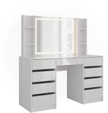 Vicco Kaptafel met licht Sherry, Wit/Wit Hoogglans, 128.2 cm met LED-spiegel