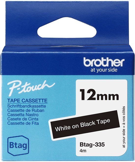 Brother BTAG-335 Wit op zwart labeltape – breedte 12 mm