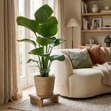 Green boutiQ - Kamerplant - Paradijsvogelplant - Strelitzia Nicolai - Groen - Weinig onderhoud - 1 Plant - met Mand - Pot 21cm - Hoogte 80 - 90cm