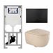 QeramiQ Dely Swirl Toiletset - 36.3x51.7cm - Geberit UP320 inbouwreservoir - met Burda frame - 35mm zitting - mat zwarte metalen bedieningsplaat - ronde knoppen - mat beige