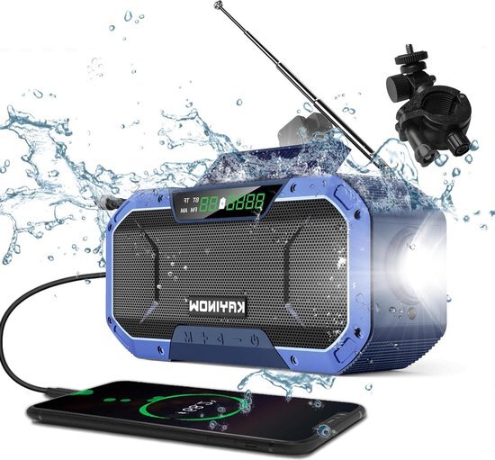 Emergency Radio met Bluetooth Speaker en Fiets Hoeveelheid - IPX5 Waterdicht - Solar Noodradio - AM FM Hand Crank - 5000mAh Batterij Dynamo - Camping Zaklamp - SOS Opwindbaar - Survival