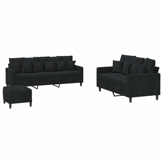 vidaXL 3-delige Loungeset met kussens fluweel zwart
