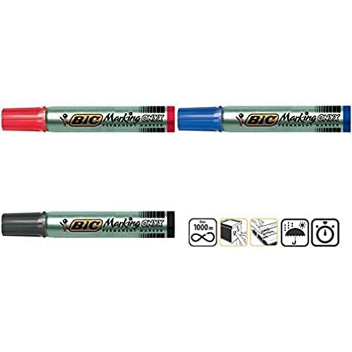 BIC 14377 Marker Onyx 1591, afgeschuinde punt, 4-7 mm, onuitwisbaar, voor alle ondergronden, metaal, grote inhoud, zwart