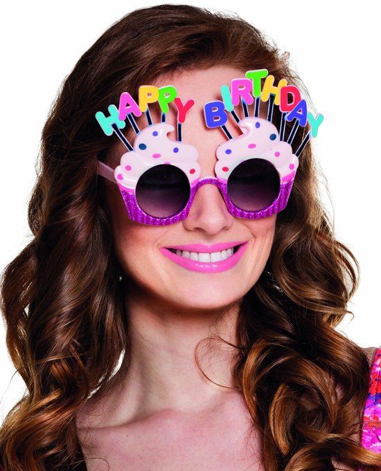 Generik Roze Happy Birthday bril voor volwassenen - Verkleedattribuut