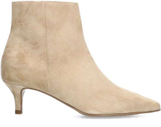 Manfield - Dames - Beige suède enkellaarsjes met hak - Maat 37